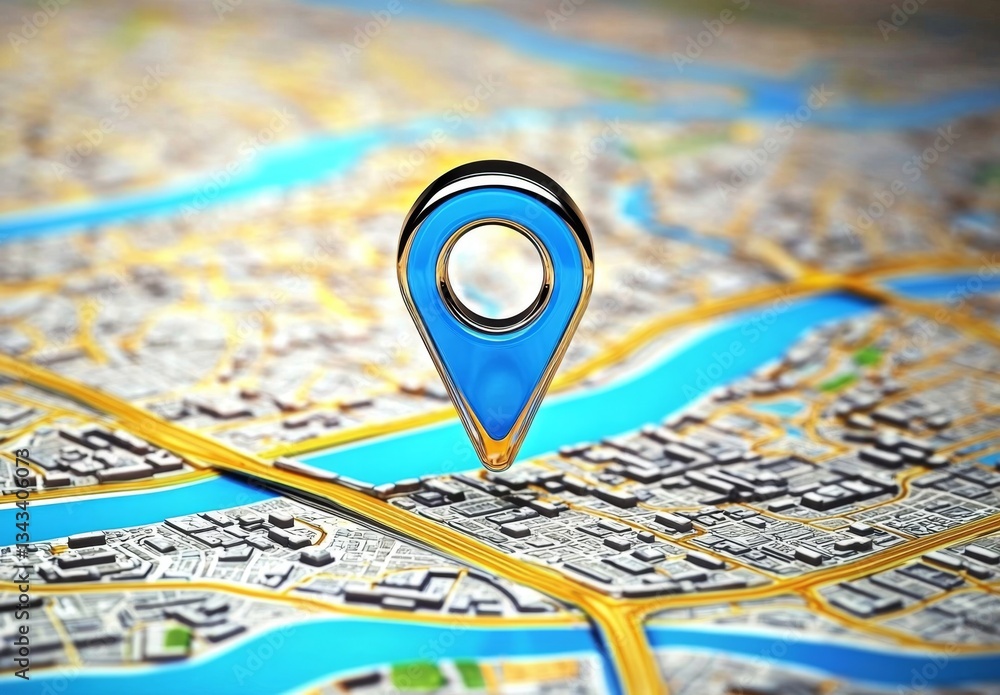 Poster a sleek representation of travel and route marking using a gps sign.