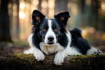 Fototapeta premium A clever and cute black-and-white collie border dog.