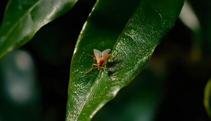 Naklejka premium Tiny Insect Resting on a Leaf in a Garden Environment Nature's Microcosm Captured in Vivid Detail