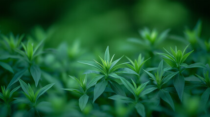 Naklejka premium Lush greenery with young, fresh leaves in natural setting.