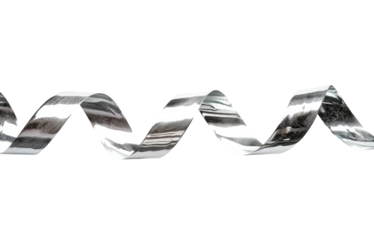Silver ribbon curling on a white background, ideal for festive decor and crafts - Powered by Adobe