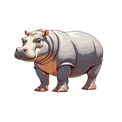 Fototapeta premium Clip Art illustration of a Large cartoon-style hippo standing on all fours in a playful pose with a friendly expression