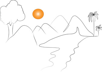 Hand draw Tropical Island Paradise