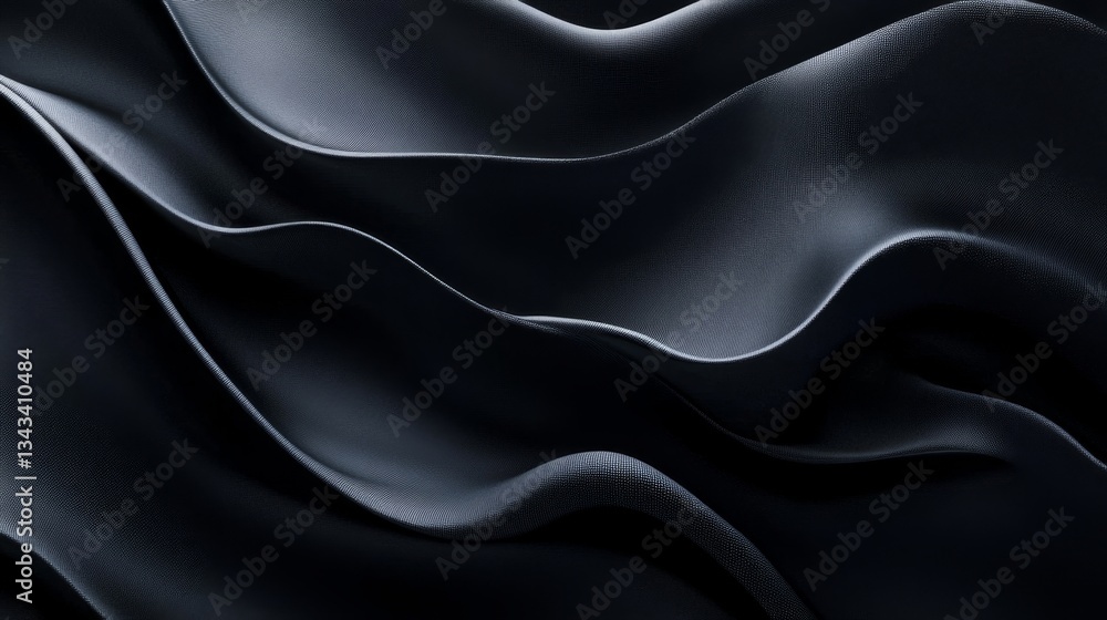Poster smooth black fabric with waves and textures for background design