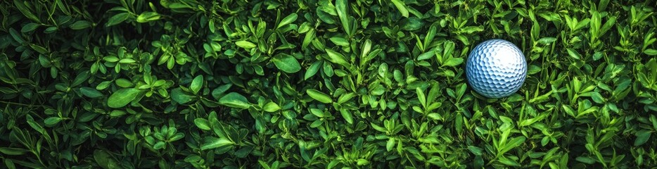 A golf ball is currently resting perfectly on top of a green field