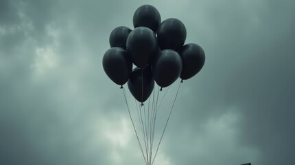 Black Balloons Drifting in Stormy Sky