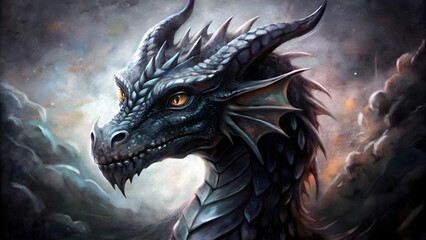 A dragon silhouette, a mythical beast, emerges from the night