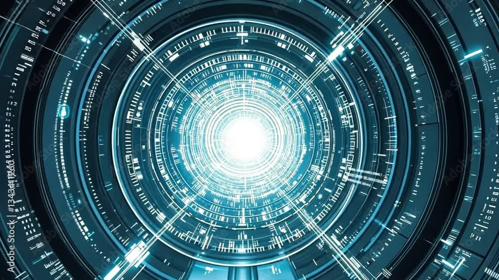 Poster cybernetic core: futuristic digital core with glowing light, data streams and intricate circuits, sy