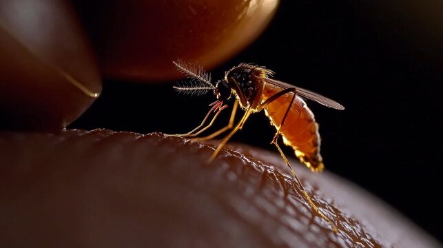 Mosquito Feeding on Skin Surface Close Up View Blood Intake Medical Illustration Dangerous Insect Bite