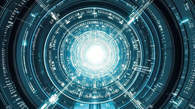 Cybernetic Core: Futuristic digital core with glowing light, data streams and intricate circuits, symbolizing technology, innovation, and the digital age.