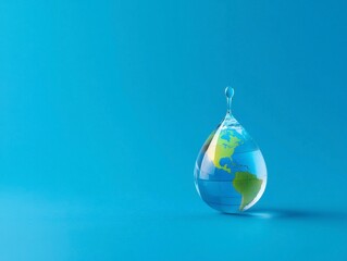 Earth In A Water Droplet Symbolizing Global Resources And Environmental Awareness Campaign Graphic