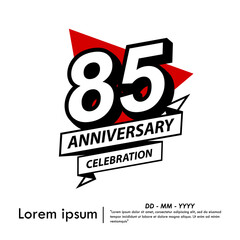 85th years anniversary celebration emblem. black anniversary logo isolated with ribbon and red triangle on white background. vector illustration template design for web, flyers, poster, greeting card	