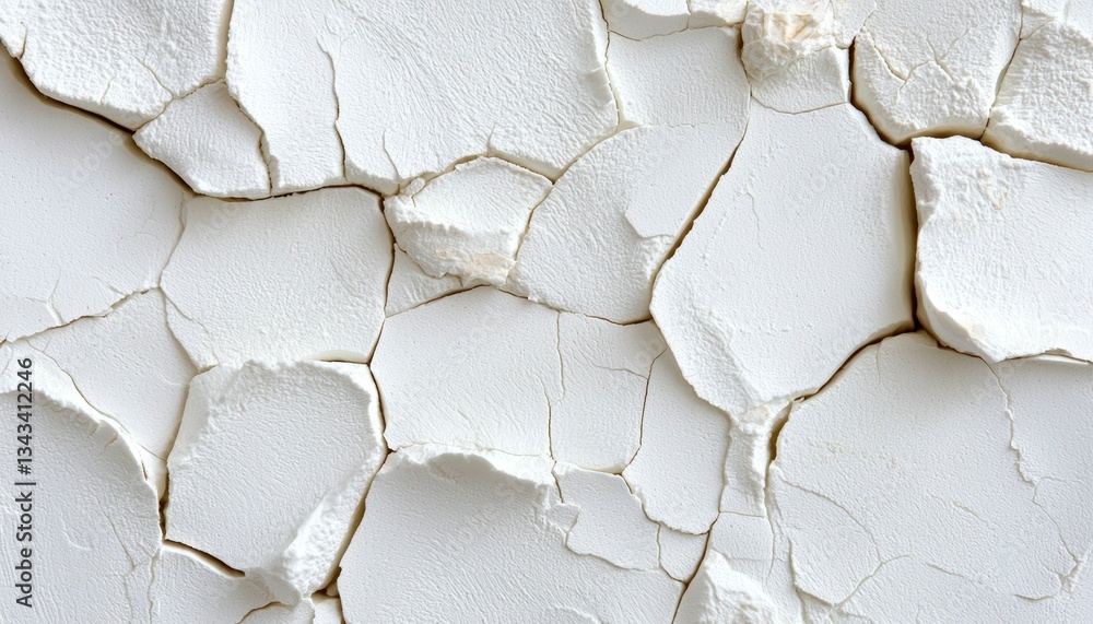 Poster white cracked plaster surface with deep crevices creating abstract geometrical patterns art