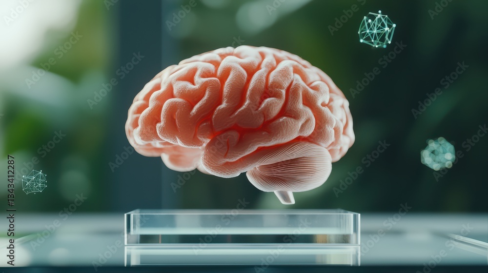 Aufkleber digital twin concept of human brain in scientific visualization with abstract elements