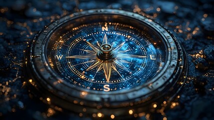 Obraz premium Glowing Compass Pointing Toward New Business Opportunities