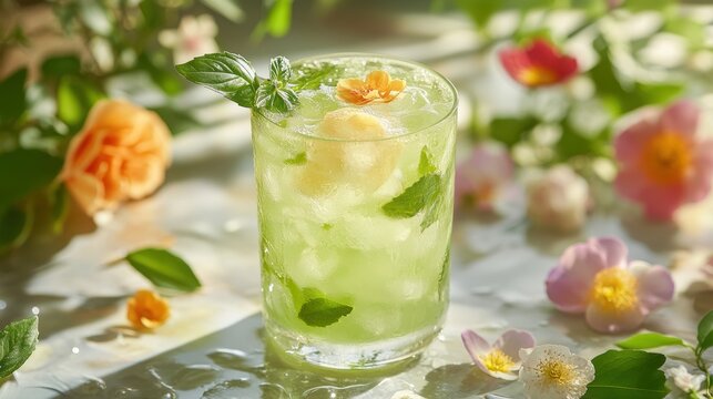 A verdant brew, the elixir of tranquility, with a delicate floral aroma and a smooth, refreshing taste.