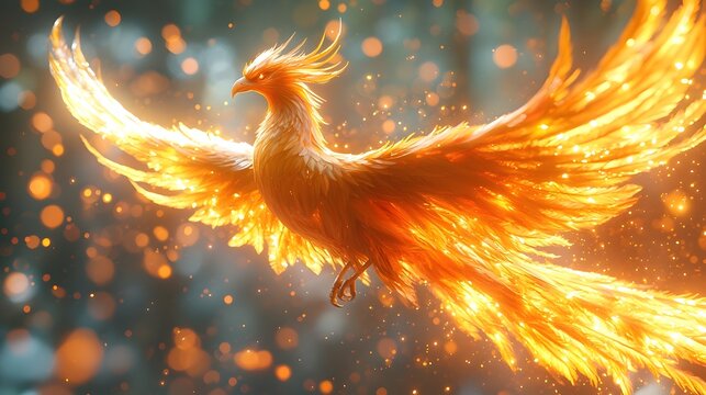 A majestic phoenix rising from the ashes symbolizing rebirth and a visionary spirit