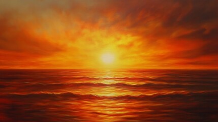 Fototapeta premium Vibrant Sunset Over Calm Ocean Waves in Warm Color Palette
