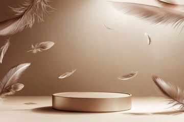 Chic beige and gold studio setting ideal for cosmetic displays.
