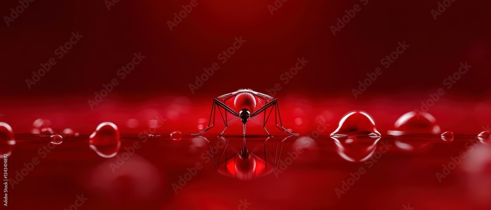 Aufkleber red water droplets on a surface with reflection creating abstract patterns and intense visuals