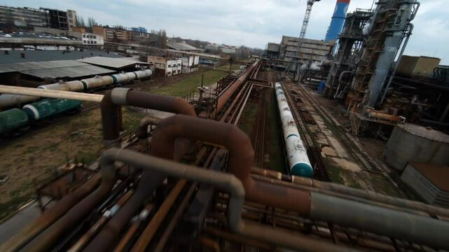 Exploring Azot chemical plant with fpv drone capturing ammonia and ammonium salts production facility