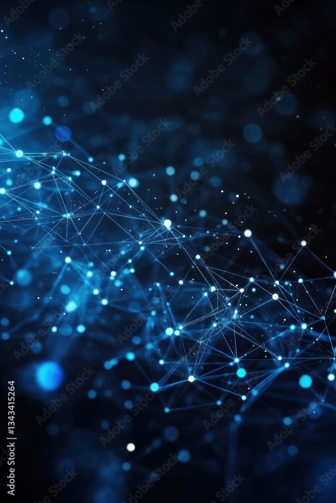 Poster abstract digital network with glowing blue connections and nodes in dark space