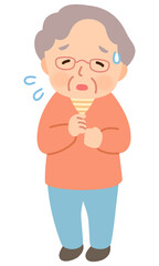 不安そうなシニア女性　表情ポーズ　高齢者　後期高齢者