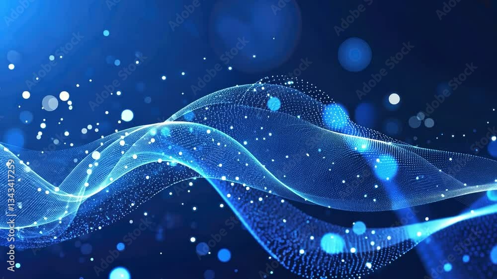 Poster digital wave: abstract digital illustration of a blue wavy shape, a visual representation of data st