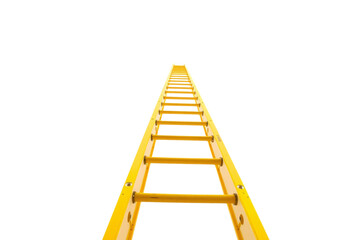 A bright yellow ladder stands tall, symbolizing progress and reaching new heights, isolated on a transparent background