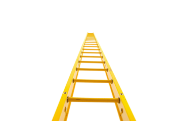 A bright yellow ladder stands tall, symbolizing progress and reaching new heights, isolated on a transparent background