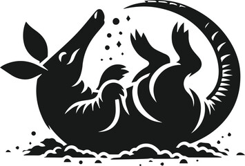 Aardvark rolling in the dirt playfully animal silhouette vector