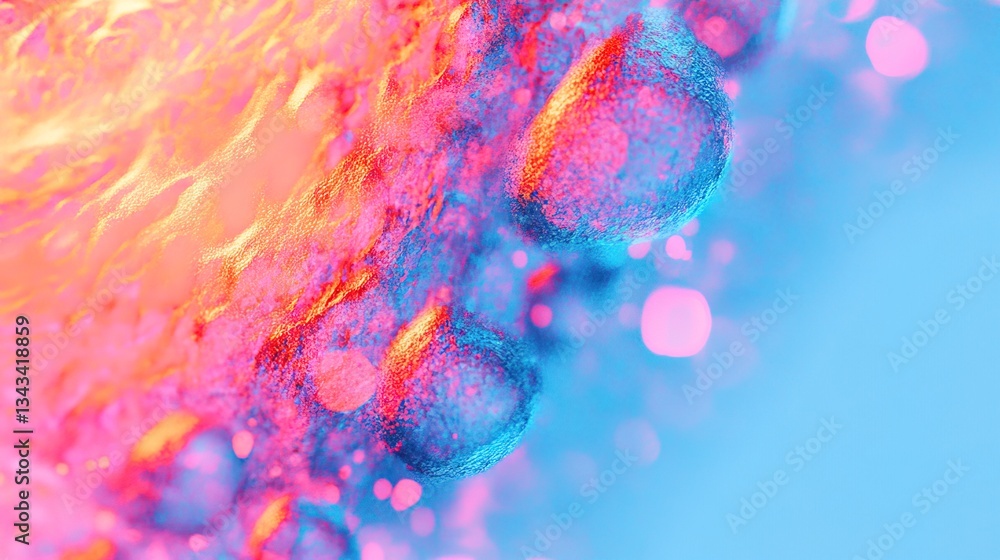 Poster vibrant bubbles float in surreal colors above a serene blue background