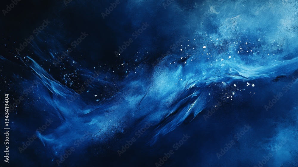 Poster abstract blue wave with stars and swirls in deep space background