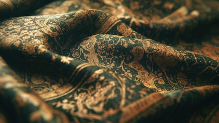 Elegant Antique Fabric with Intricate Patterns and Rich Textures