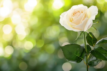 Elegant White Rose with Soft Green Background Creating a Romantic and Serene Atmosphere for Floral Design and Decoration , copy space
