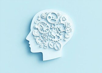 Gears Forming Head Silhouette Representing Thought Process and Human Intelligence