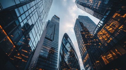 Modern City Skyline View of Skyscrapers Against a Cloudy Sky