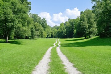 Naklejka premium Tranquil path through verdant meadow