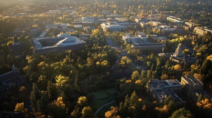 Naklejka premium Aerial view of university campus in autumn.