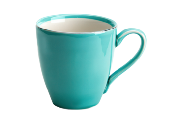 Cheerful turquoise mug resting on a pristine surface, ready for your favorite warm drink