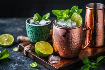 Refreshing copper mug cocktails with limes and mint