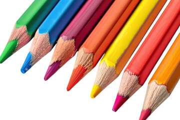Fototapeta premium Vibrant array of colored pencils creating a spectrum of artistic possibilities on a white background