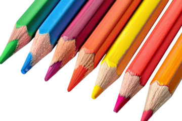Vibrant array of colored pencils creating a spectrum of artistic possibilities on a white background