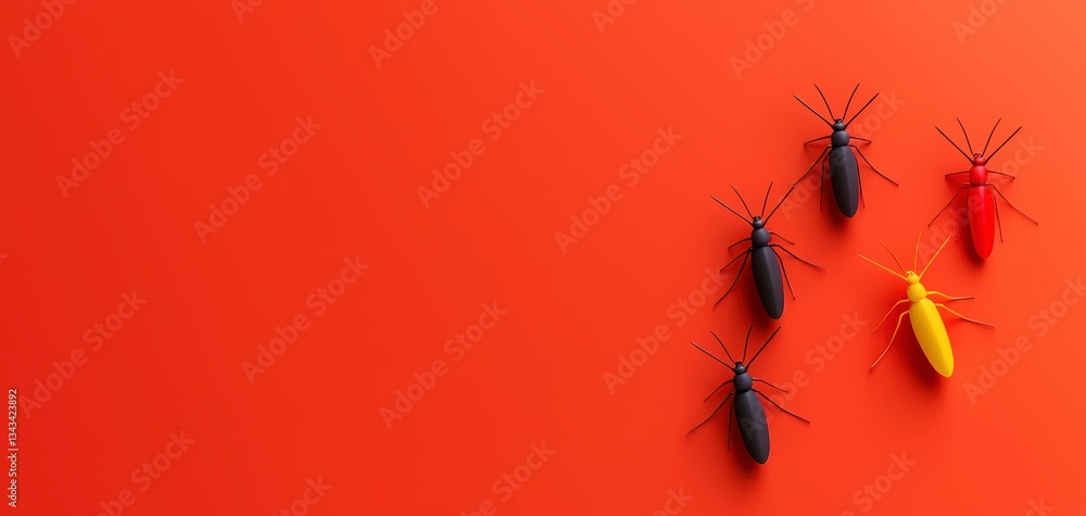 Aufkleber five colorful insects on red background rendered in 3d style for creative design projects