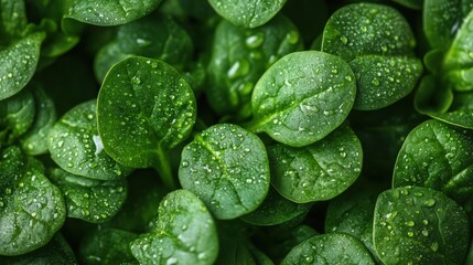 A vibrant tapestry of miniature spinach leaves, their delicate green hues glistening with dew, ready to be incorporated into a healthy and nutritious meal.