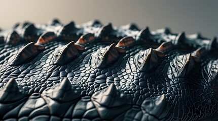 Reptilian Armor: Detailed close-up of crocodile's or alligator's scaly skin, showcasing textures and patterns of the tough, protective hide.