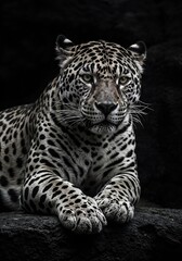 Naklejka premium Professional black and white jaguar photo: details, contrast, textures, wildlife, high resolution