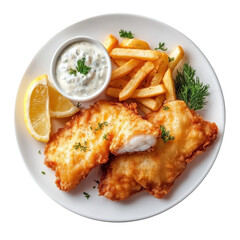 Delicious Fish and Chips Isolated on White Background for Food Promotions, on the transparent Background. PNG Format