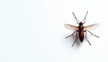 Small Insect with Delicate Wings on Plain White Surface Detailed Close Up Still Life with Fine Details