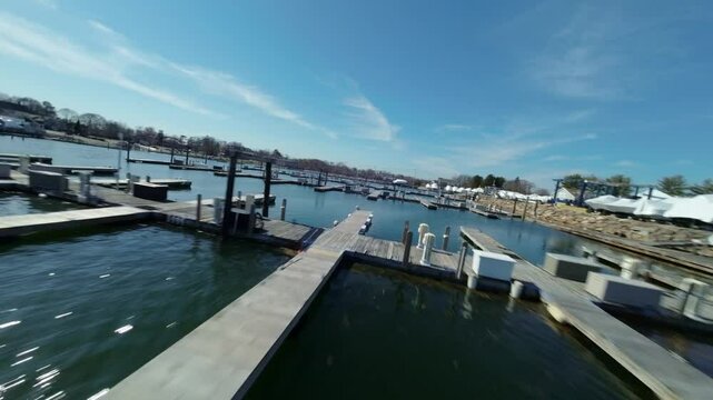 Speeding over Porter River docks with FPV in Danvers, Massachusetts